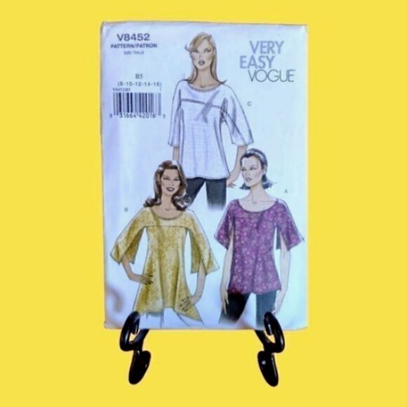 VOGUE PATTERN V8452 Sz 8 -16 Tunic Plus Size Tops Blouse Split Sleeve UNCUT - Picture 1 of 6